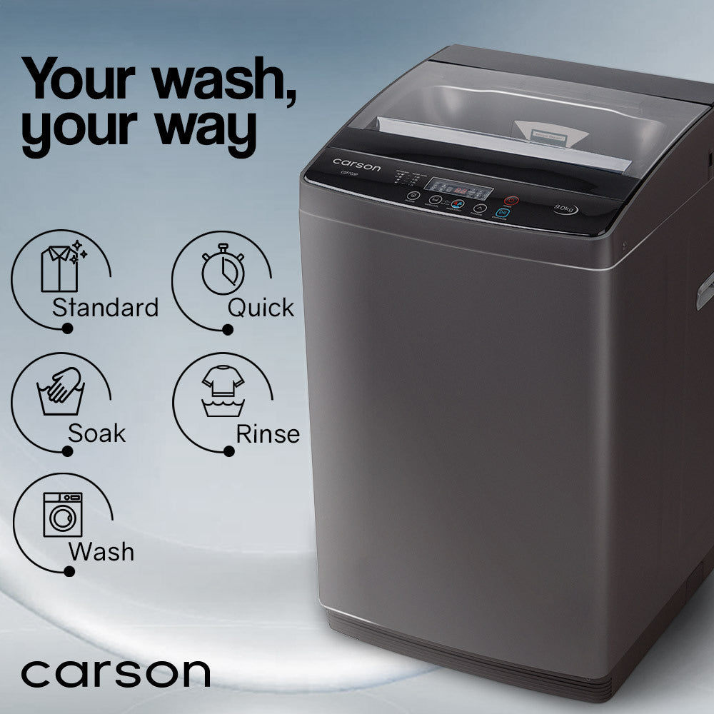 CARSON 9kg Top Load Washing Machine Home Laundry Clothes Washer Dry Wash Grey-Washing Machines-PEROZ Accessories