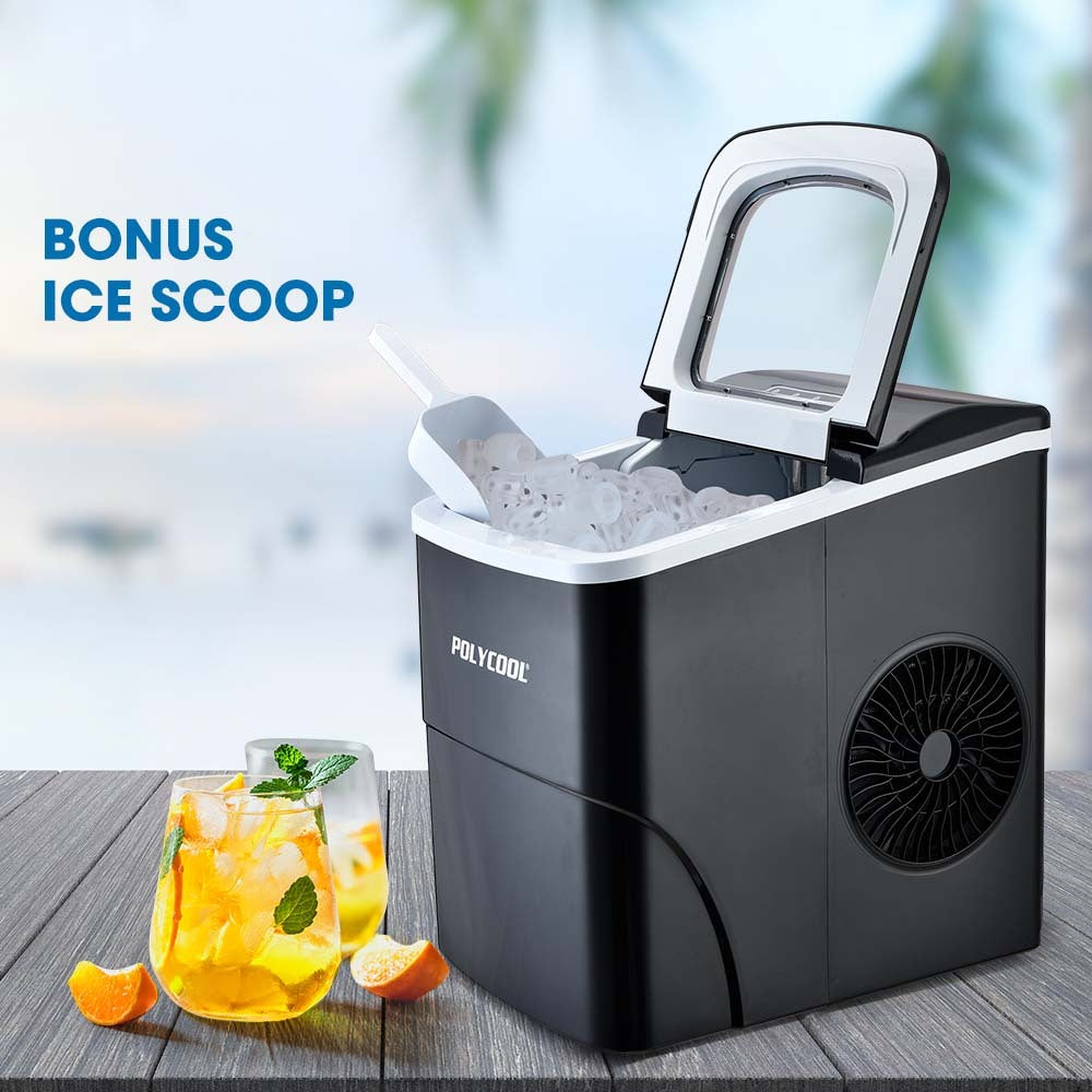 POLYCOOL 2L Electric Ice Cube Maker Portable Automatic Machine w/ Scoop, Silver-Appliances > Kitchen Appliances-PEROZ Accessories