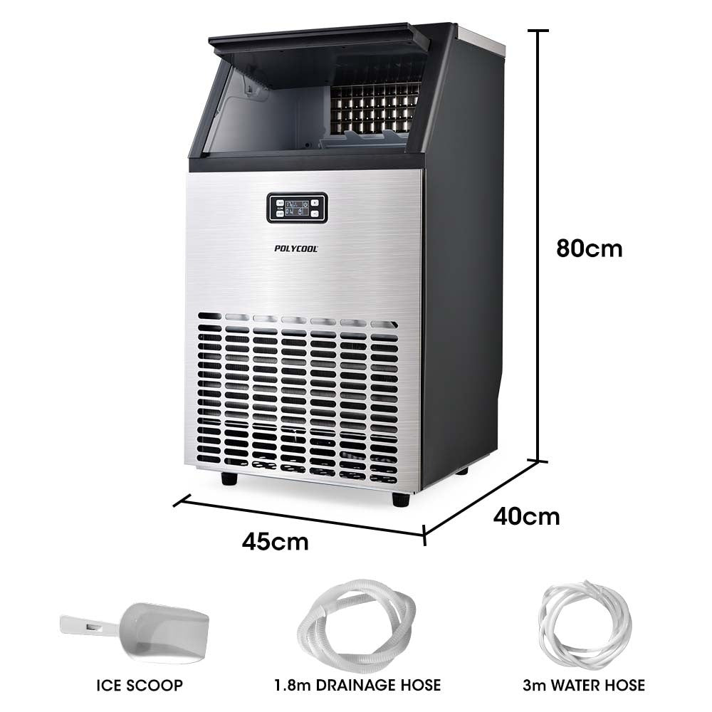 POLYCOOL Ice Cube Maker 45-65kg Commercial Ice Machine Stainless Steel Automatic with LCD Screen-Appliances > Kitchen Appliances-PEROZ Accessories