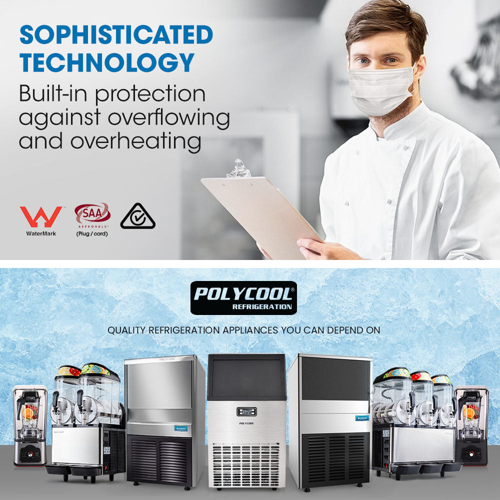 POLYCOOL Ice Cube Maker 45-65kg Commercial Ice Machine Stainless Steel Automatic with LCD Screen-Appliances > Kitchen Appliances-PEROZ Accessories