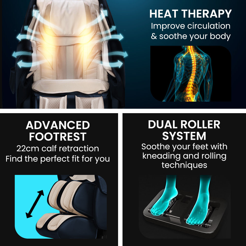 FORTIA Cloud 9 MkII Electric Massage Chair Full Body Zero Gravity with Heat and Bluetooth Navy Blue/Cream-Health & Beauty > Massage-PEROZ Accessories