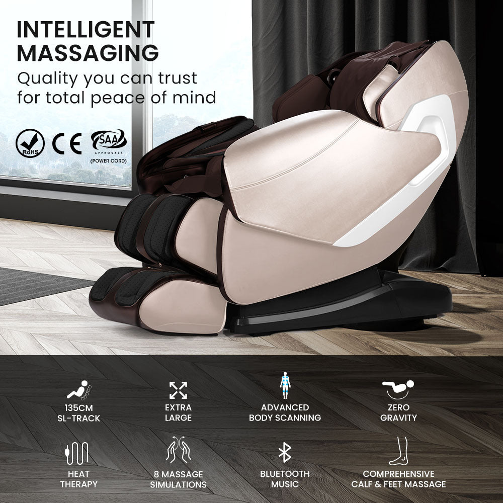 FORTIA Cloud 9 MkII Electric Massage Chair Full Body Zero Gravity with Heat and Bluetooth, Cream/Brown-Health & Beauty > Massage-PEROZ Accessories
