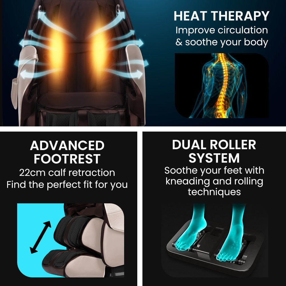 FORTIA Cloud 9 MkII Electric Massage Chair Full Body Zero Gravity with Heat and Bluetooth, Cream/Brown-Health & Beauty > Massage-PEROZ Accessories