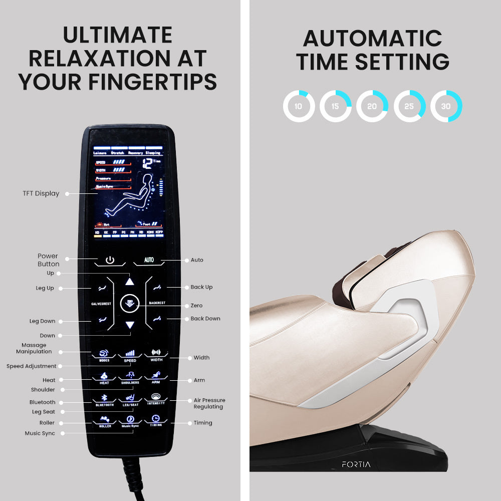 FORTIA Cloud 9 MkII Electric Massage Chair Full Body Zero Gravity with Heat and Bluetooth, Cream/Brown-Health & Beauty > Massage-PEROZ Accessories