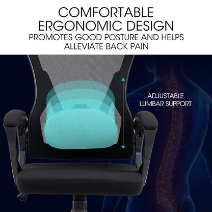 FORTIA Ergonomic Office Desk Chair, Height Adjustable Lumbar Support, Mesh Fabric, Headrest, Black-Furniture &gt; Office-PEROZ Accessories