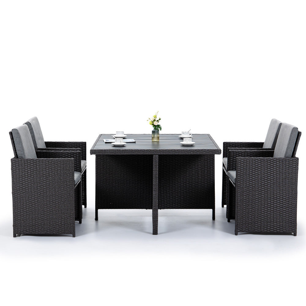 LONDON RATTAN Outdoor Dining Table 5 Piece Furniture Wicker Set, Grey-Furniture > Outdoor-PEROZ Accessories