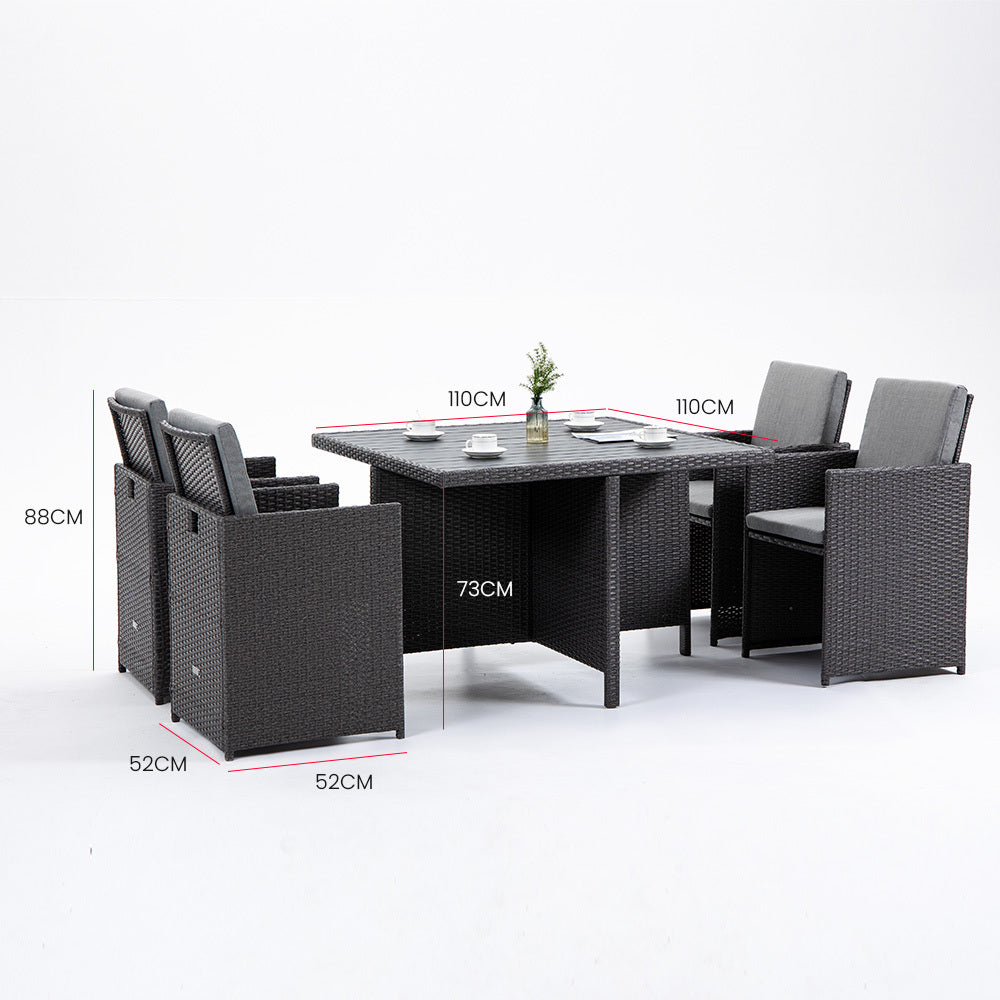 LONDON RATTAN Outdoor Dining Table 5 Piece Furniture Wicker Set, Grey-Furniture > Outdoor-PEROZ Accessories