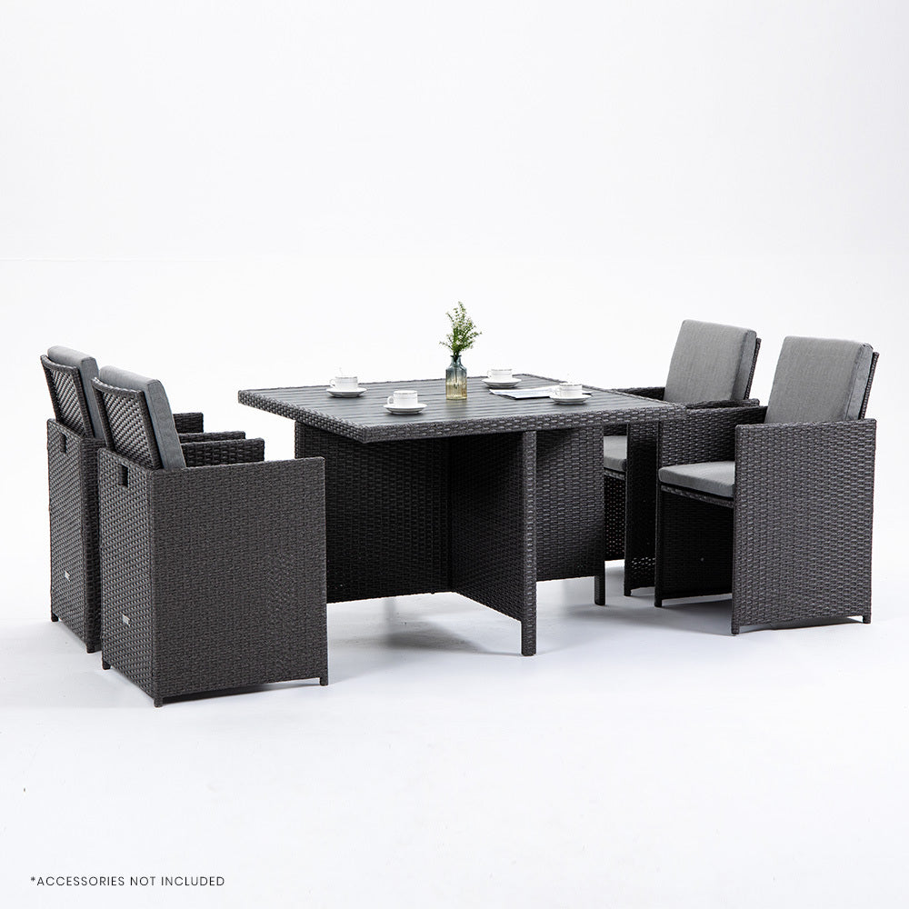 LONDON RATTAN Outdoor Dining Table 5 Piece Furniture Wicker Set, Grey-Furniture > Outdoor-PEROZ Accessories