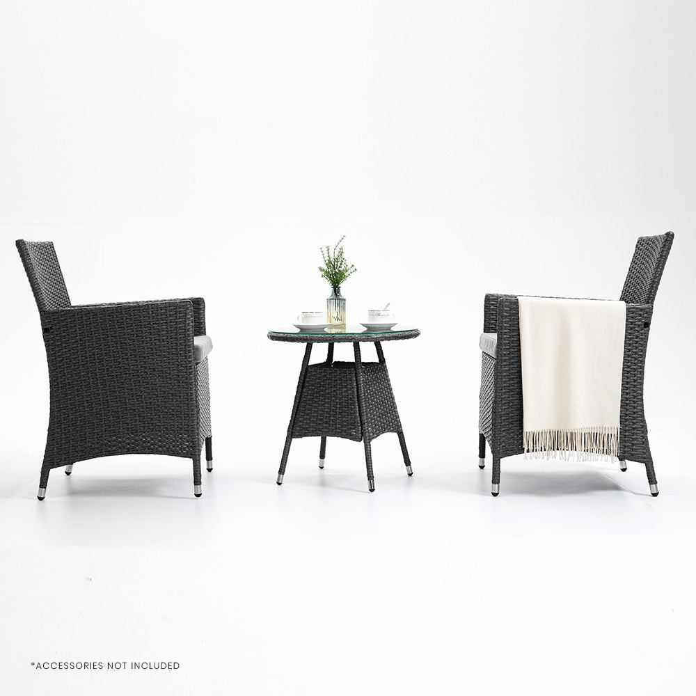 LONDON RATTAN 3 Piece Outdoor Furniture Set with Table and Chairs, Grey-Furniture > Outdoor-PEROZ Accessories