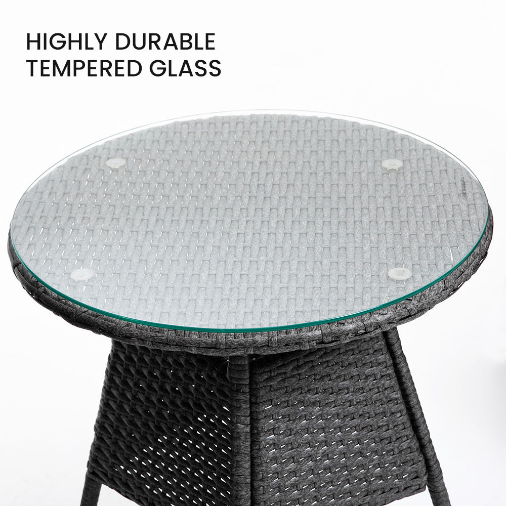 LONDON RATTAN 3 Piece Outdoor Furniture Set with Table and Chairs, Grey-Furniture > Outdoor-PEROZ Accessories