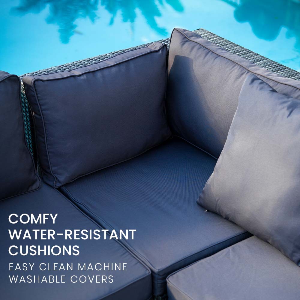 LONDON RATTAN 6 Seater Modular Outdoor Lounge Setting with Ottoman, Grey-Furniture > Outdoor-PEROZ Accessories