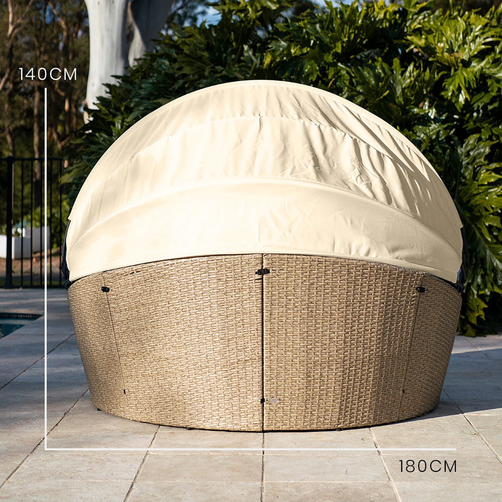 LONDON RATTAN 4pc Day Bed Round Lounge Outdoor Furniture, Beige Wicker and Canopy-Furniture > Outdoor-PEROZ Accessories