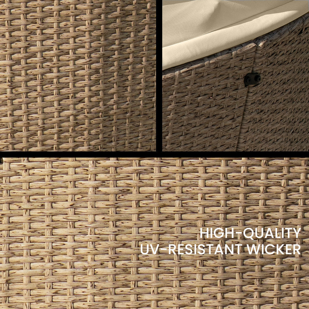 LONDON RATTAN 4pc Day Bed Round Lounge Outdoor Furniture, Beige Wicker and Canopy-Furniture > Outdoor-PEROZ Accessories