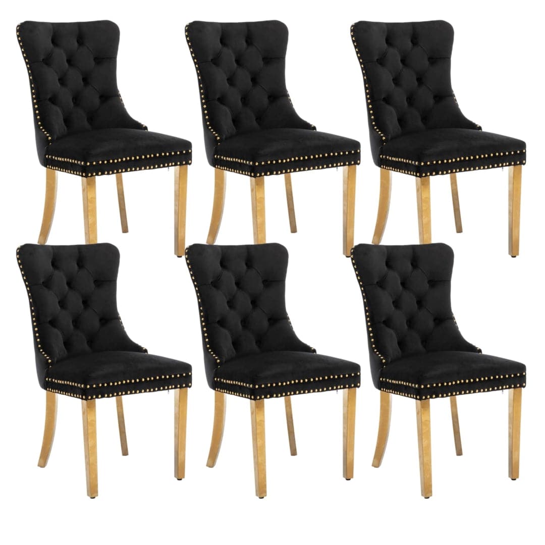 6x Velvet Dining Chairs with Golden Metal Legs-Black-Furniture > Bar Stools & Chairs-PEROZ Accessories