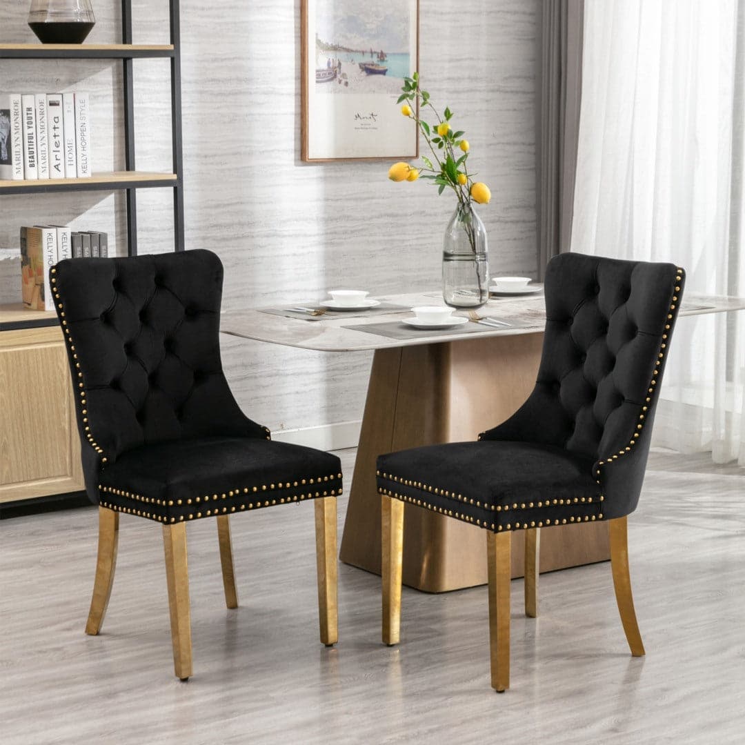 6x Velvet Dining Chairs with Golden Metal Legs-Black-Furniture > Bar Stools & Chairs-PEROZ Accessories