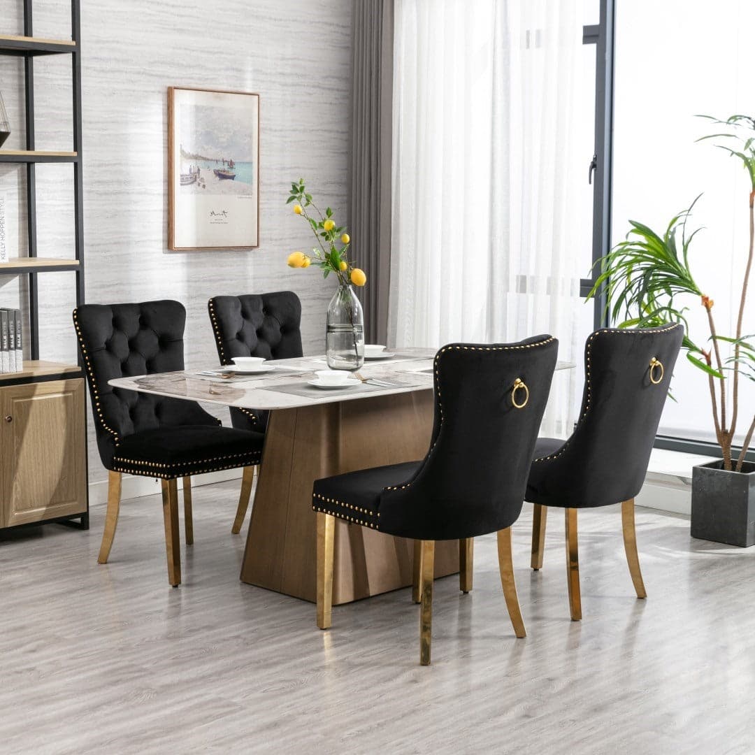 6x Velvet Dining Chairs with Golden Metal Legs-Black-Furniture > Bar Stools & Chairs-PEROZ Accessories
