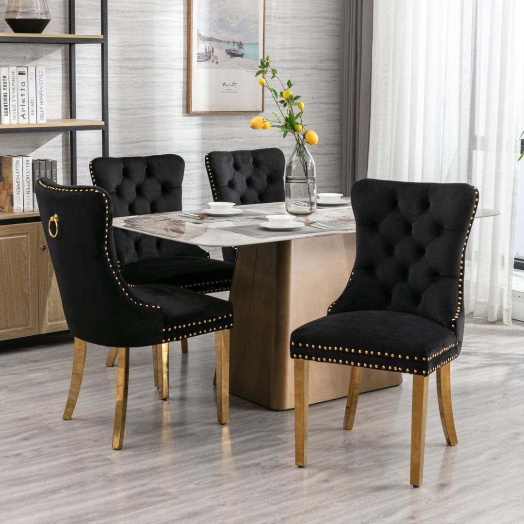 8x Velvet Dining Chairs with Golden Metal Legs-Black-Furniture > Bar Stools & Chairs-PEROZ Accessories