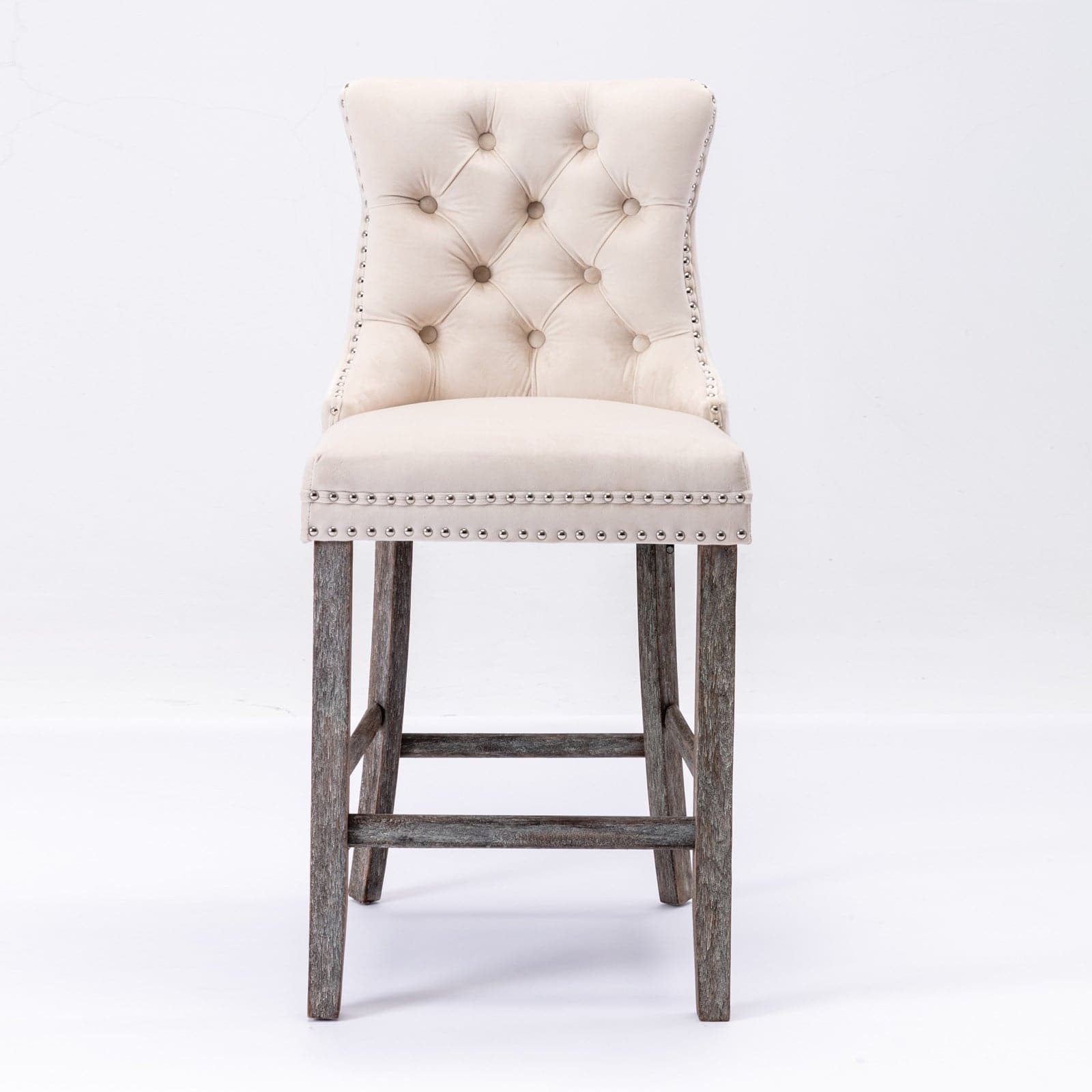 6X Velvet Bar Stools with Studs Trim Wooden Legs Tufted Dining Chairs Kitchen-Furniture > Bar Stools & Chairs-PEROZ Accessories