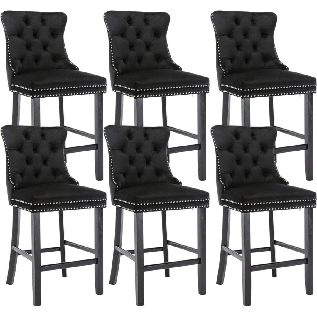 6X Velvet Bar Stools with Studs Trim Wooden Legs Tufted Dining Chairs Kitchen-Furniture > Bar Stools & Chairs-PEROZ Accessories