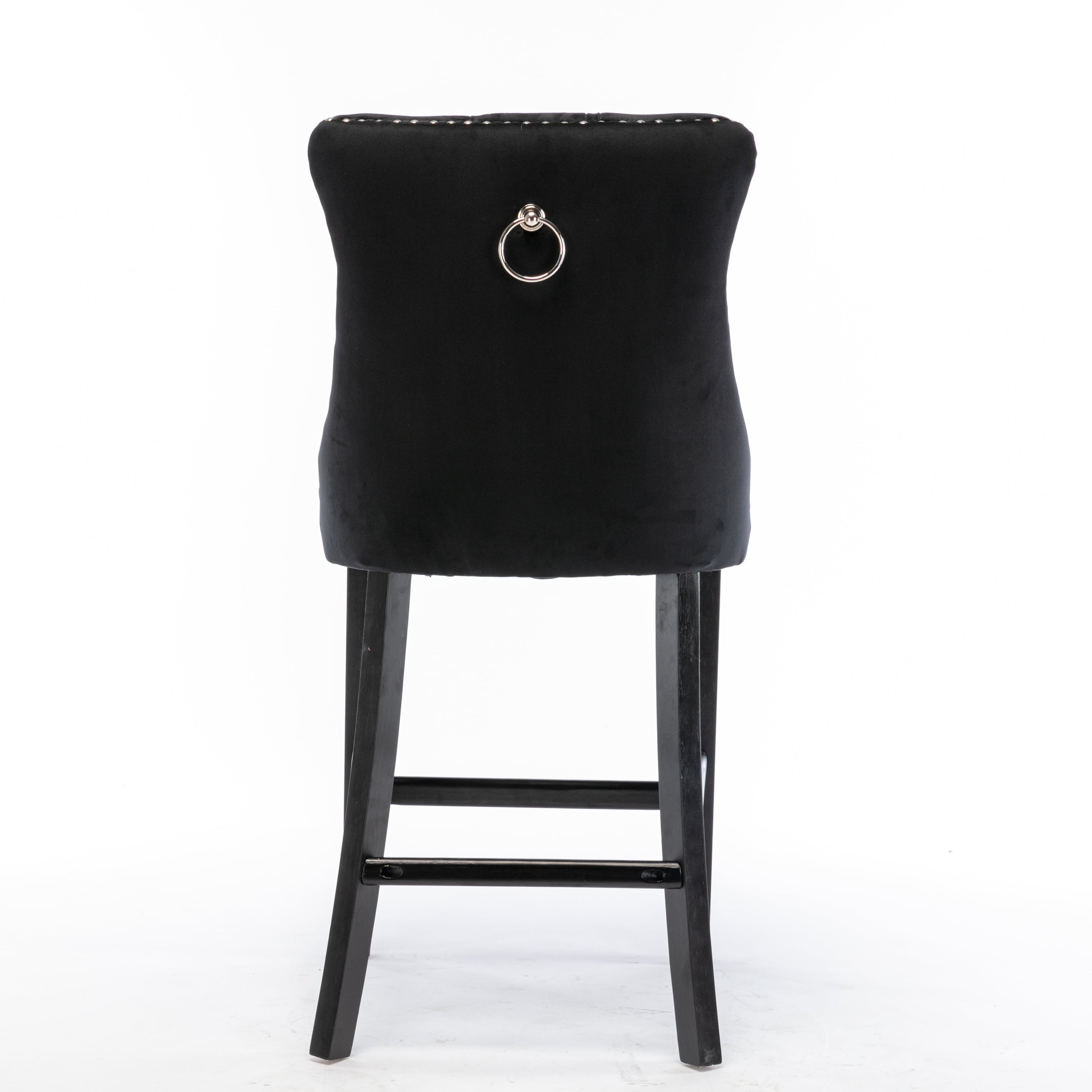 6X Velvet Bar Stools with Studs Trim Wooden Legs Tufted Dining Chairs Kitchen-Furniture > Bar Stools & Chairs-PEROZ Accessories