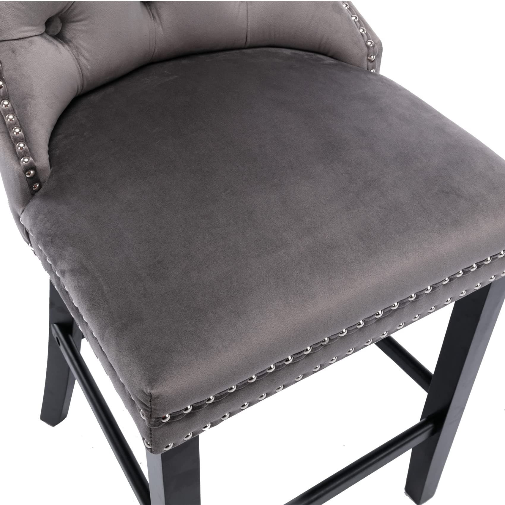 6X Velvet Bar Stools with Studs Trim Wooden Legs Tufted Dining Chairs Kitchen-Furniture > Bar Stools & Chairs-PEROZ Accessories