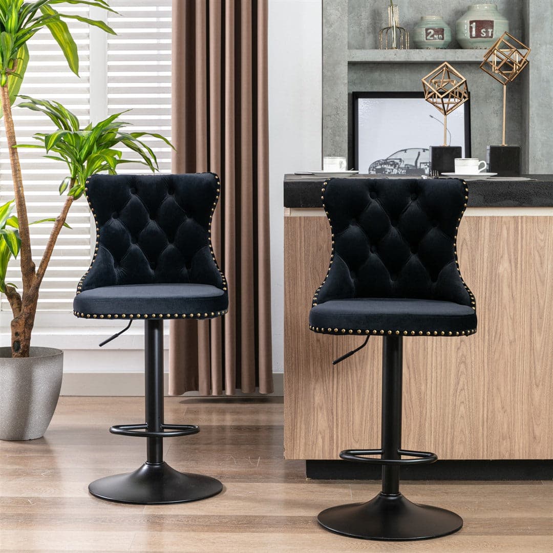 4x Height Adjustable Swivel Bar Stool Velvet Nailhead Barstool with Footrest-Furniture > Bar Stools & Chairs-PEROZ Accessories