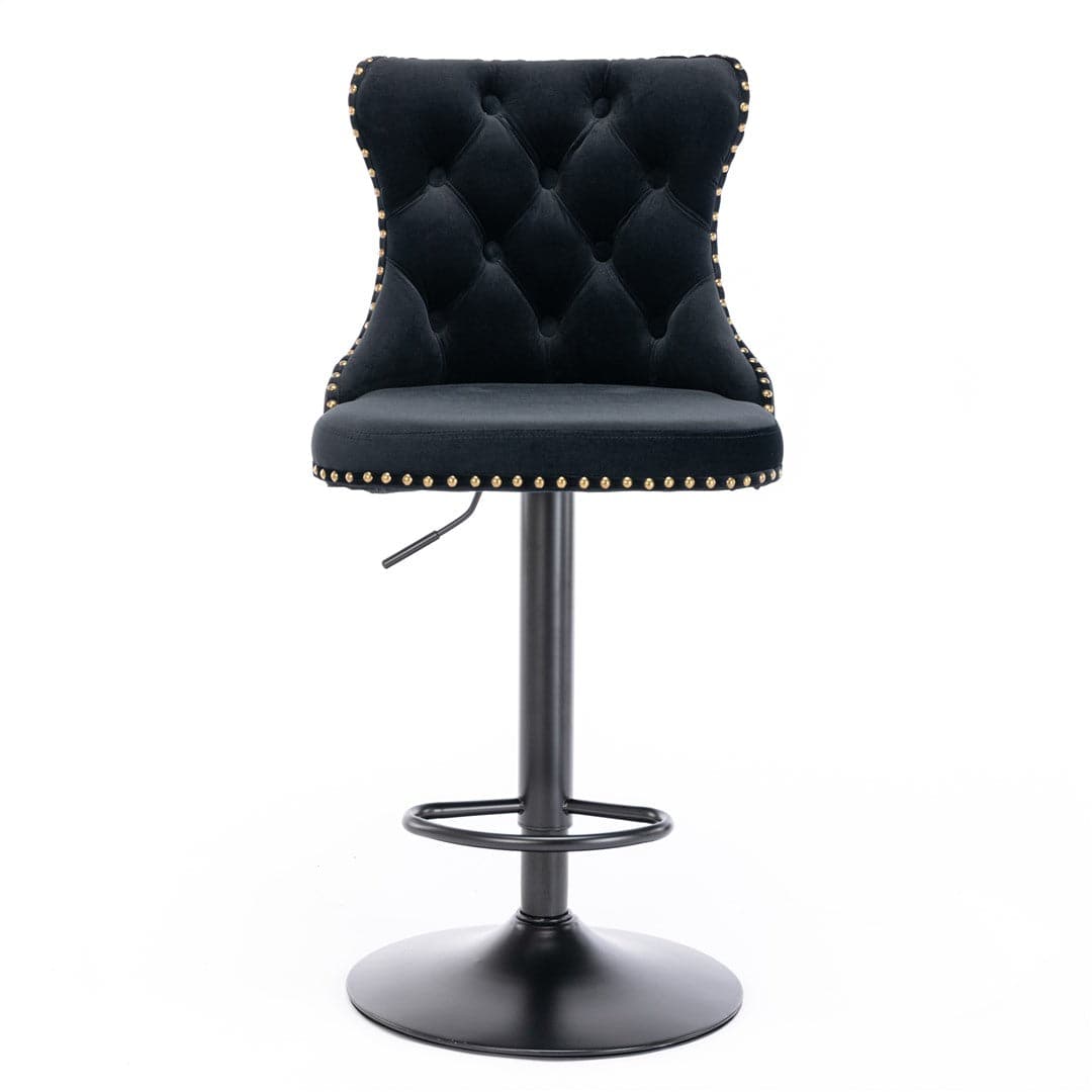4x Height Adjustable Swivel Bar Stool Velvet Nailhead Barstool with Footrest-Furniture > Bar Stools & Chairs-PEROZ Accessories