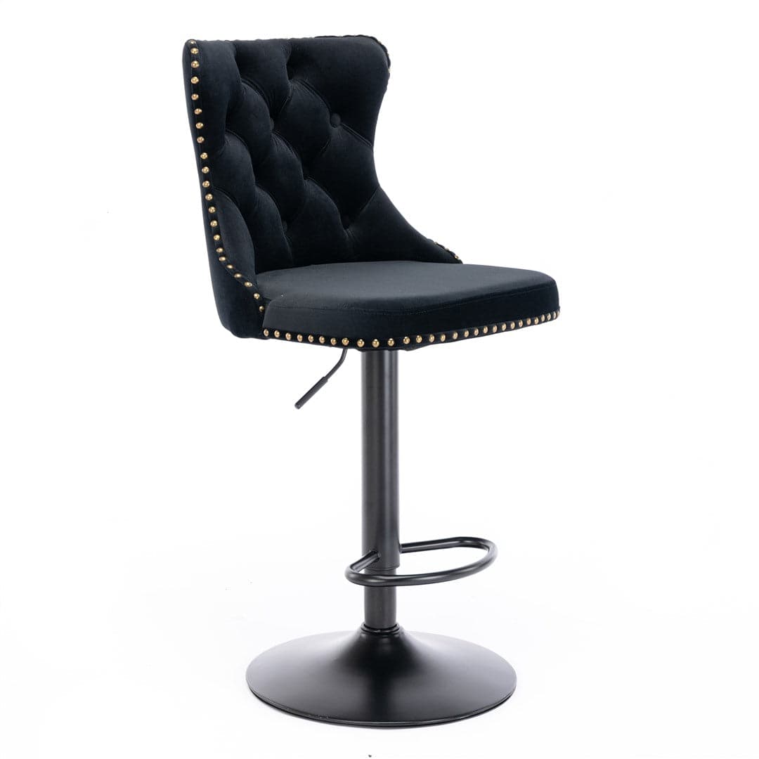 4x Height Adjustable Swivel Bar Stool Velvet Nailhead Barstool with Footrest-Furniture > Bar Stools & Chairs-PEROZ Accessories