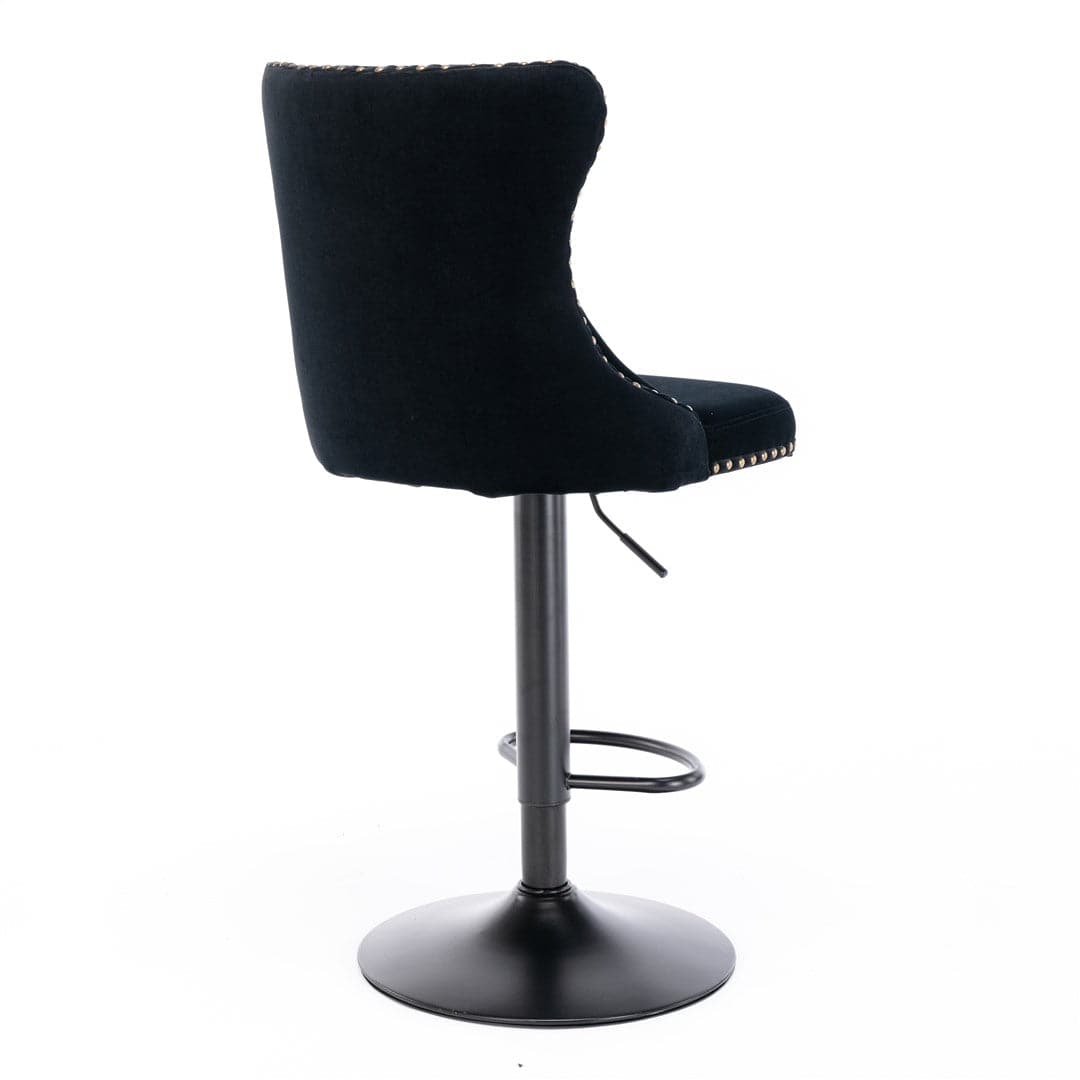 4x Height Adjustable Swivel Bar Stool Velvet Nailhead Barstool with Footrest-Furniture > Bar Stools & Chairs-PEROZ Accessories