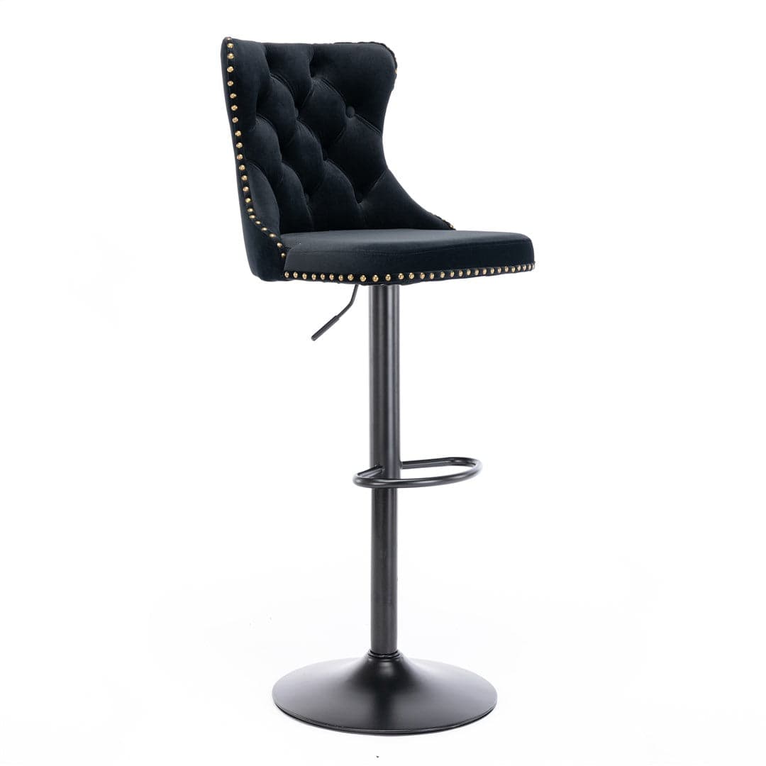 4x Height Adjustable Swivel Bar Stool Velvet Nailhead Barstool with Footrest-Furniture > Bar Stools & Chairs-PEROZ Accessories