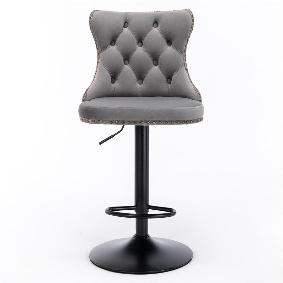 4x Height Adjustable Swivel Bar Stool Velvet Nailhead Barstool with Footrest-Furniture > Bar Stools & Chairs-PEROZ Accessories