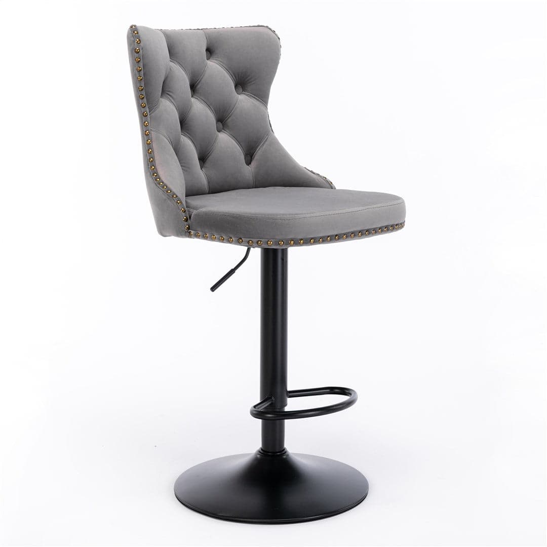 4x Height Adjustable Swivel Bar Stool Velvet Nailhead Barstool with Footrest-Furniture > Bar Stools & Chairs-PEROZ Accessories