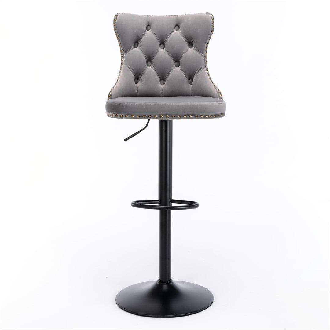 4x Height Adjustable Swivel Bar Stool Velvet Nailhead Barstool with Footrest-Furniture > Bar Stools & Chairs-PEROZ Accessories