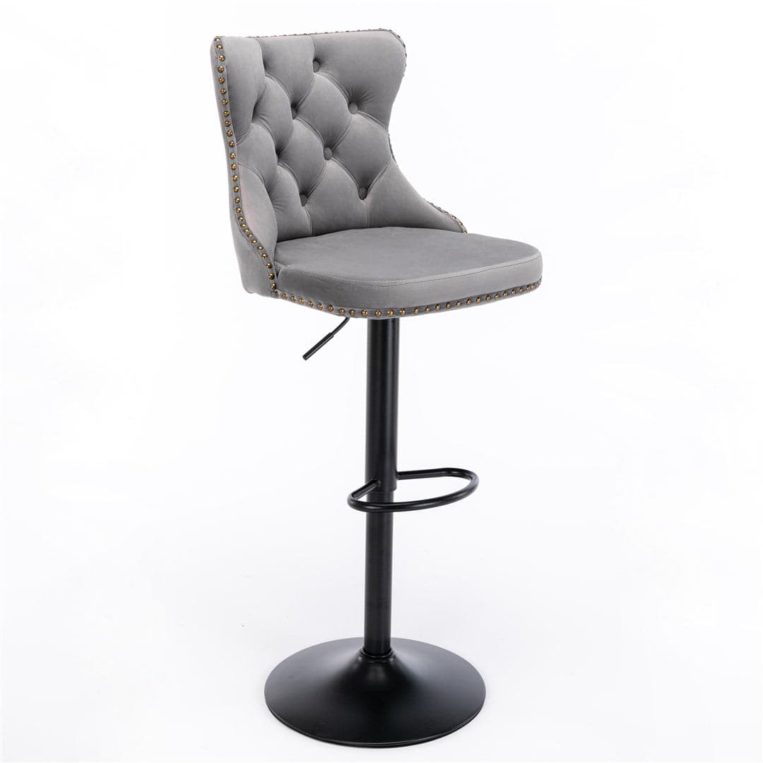 4x Height Adjustable Swivel Bar Stool Velvet Nailhead Barstool with Footrest-Furniture > Bar Stools & Chairs-PEROZ Accessories