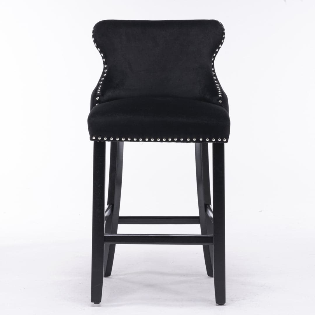 4x Velvet Upholstered Button Tufted Bar Stools with Wood Legs and Studs-Black-Furniture > Bar Stools & Chairs-PEROZ Accessories