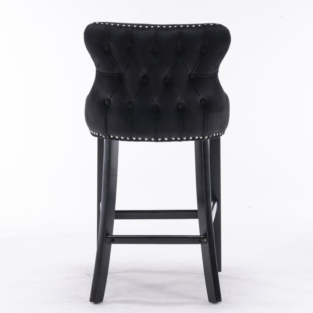 4x Velvet Upholstered Button Tufted Bar Stools with Wood Legs and Studs-Black-Furniture > Bar Stools & Chairs-PEROZ Accessories