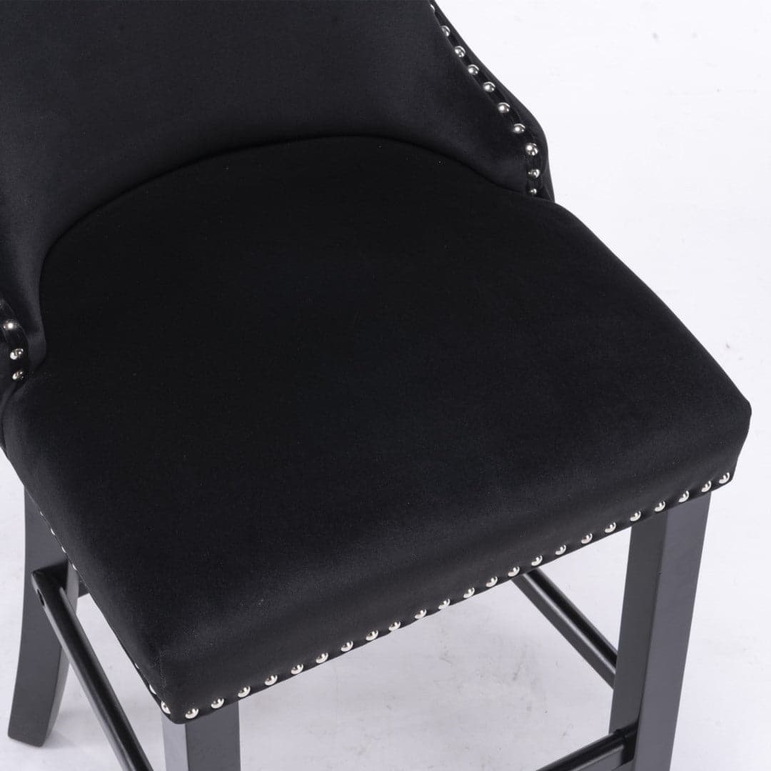 4x Velvet Upholstered Button Tufted Bar Stools with Wood Legs and Studs-Black-Furniture > Bar Stools & Chairs-PEROZ Accessories