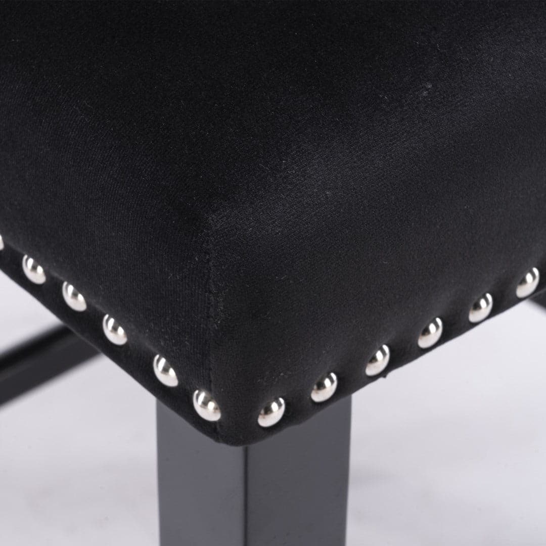 4x Velvet Upholstered Button Tufted Bar Stools with Wood Legs and Studs-Black-Furniture > Bar Stools & Chairs-PEROZ Accessories