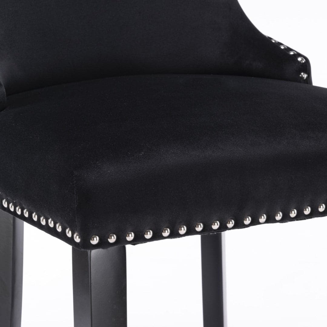 4x Velvet Upholstered Button Tufted Bar Stools with Wood Legs and Studs-Black-Furniture > Bar Stools & Chairs-PEROZ Accessories