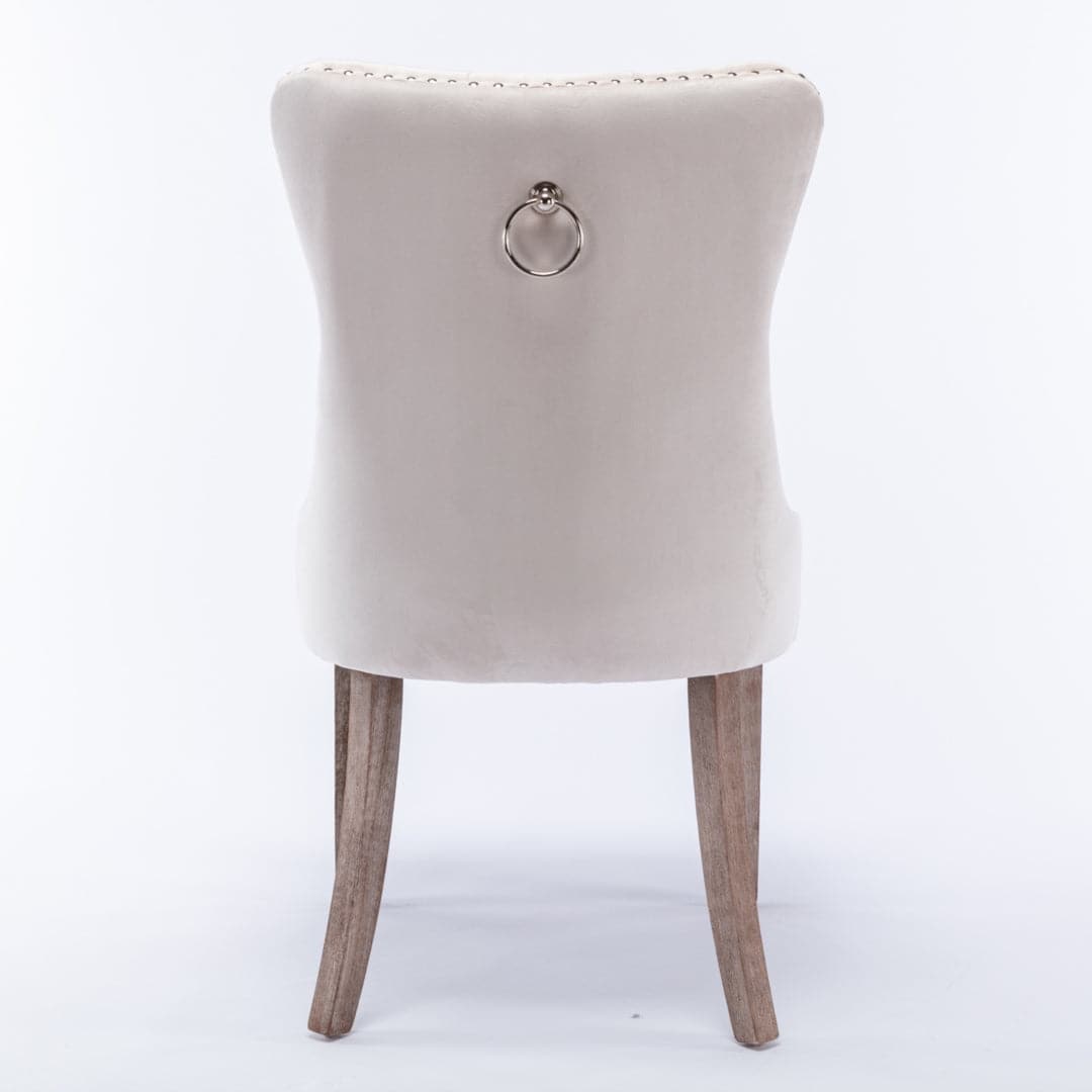 6x Velvet Dining Chairs Upholstered Tufted Kithcen Chair with Solid Wood Legs Stud Trim and Ring-Beige-Furniture > Bar Stools & Chairs-PEROZ Accessories