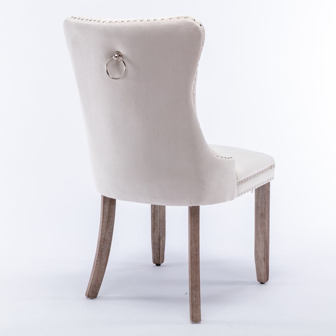 6x Velvet Dining Chairs Upholstered Tufted Kithcen Chair with Solid Wood Legs Stud Trim and Ring-Beige-Furniture > Bar Stools & Chairs-PEROZ Accessories