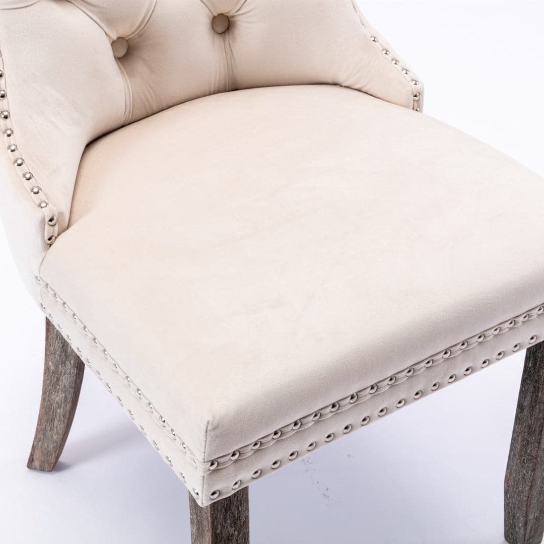 8x Velvet Dining Chairs Upholstered Tufted Kithcen Chair with Solid Wood Legs Stud Trim and Ring-Beige-Furniture > Bar Stools & Chairs-PEROZ Accessories