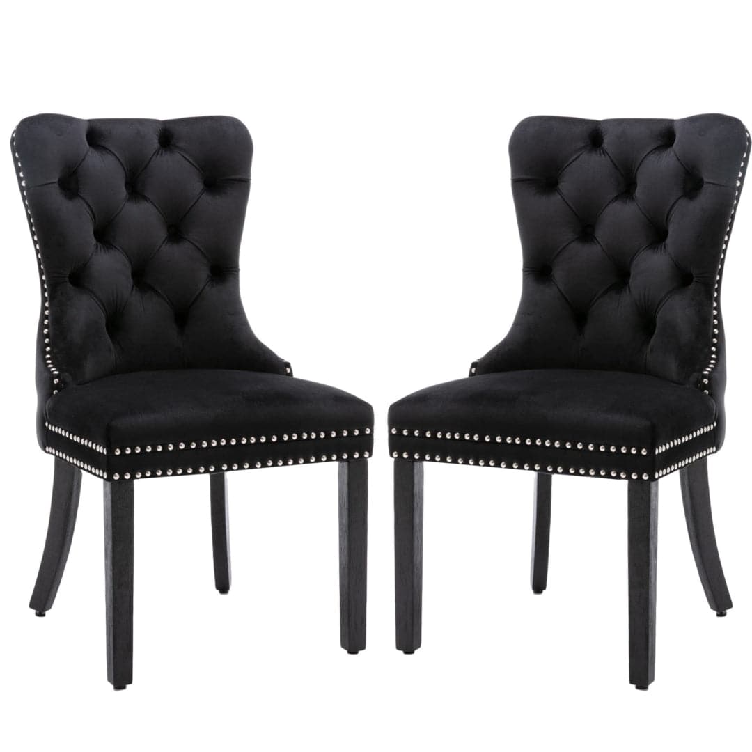 4x Velvet Dining Chairs Upholstered Tufted Kithcen Chair with Solid Wood Legs Stud Trim and Ring-Black-Furniture > Bar Stools & Chairs-PEROZ Accessories