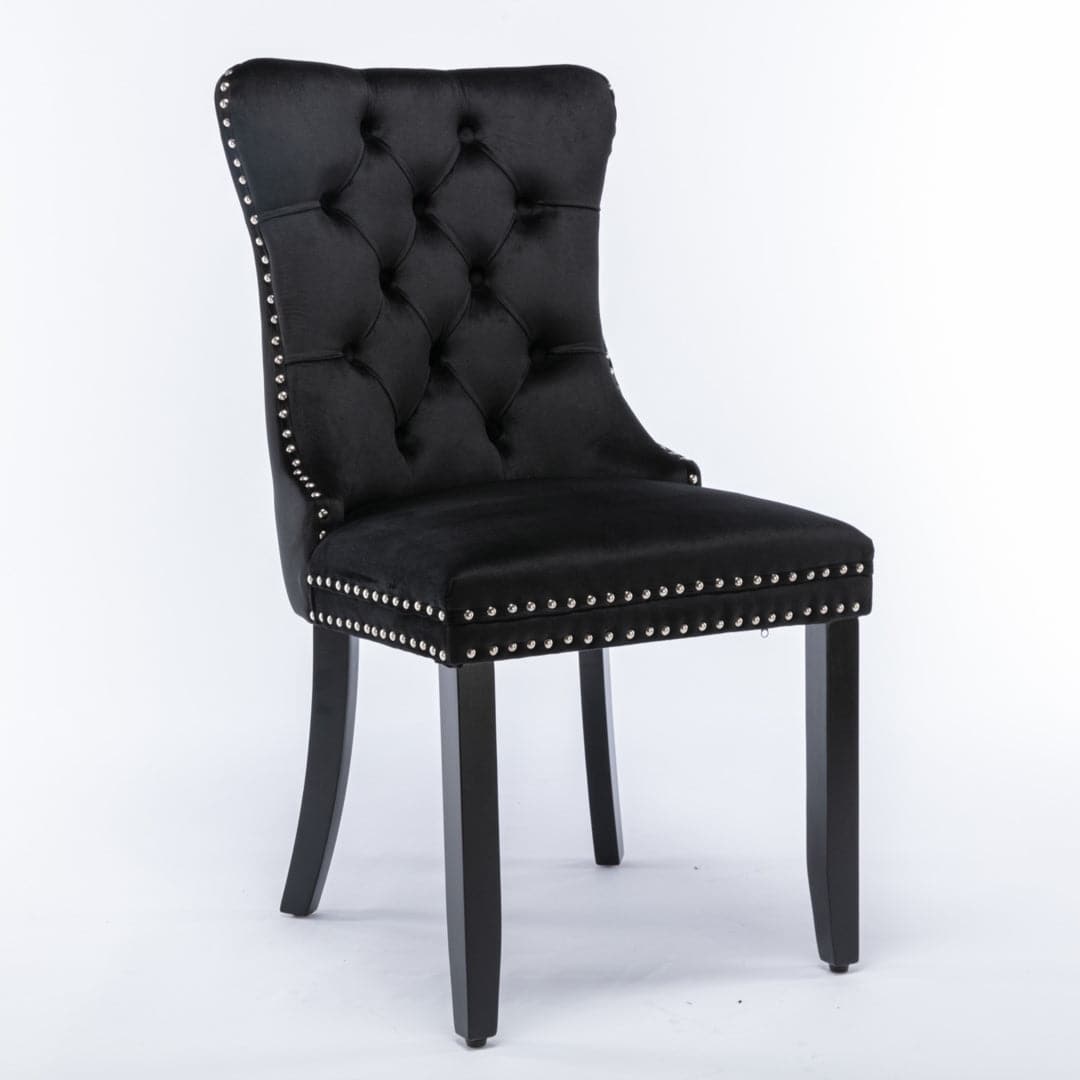 4x Velvet Dining Chairs Upholstered Tufted Kithcen Chair with Solid Wood Legs Stud Trim and Ring-Black-Furniture > Bar Stools & Chairs-PEROZ Accessories