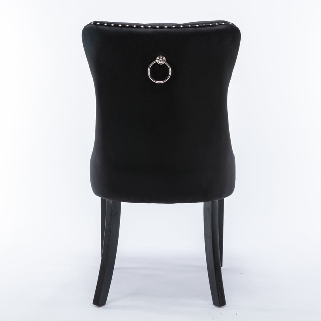 4x Velvet Dining Chairs Upholstered Tufted Kithcen Chair with Solid Wood Legs Stud Trim and Ring-Black-Furniture > Bar Stools & Chairs-PEROZ Accessories