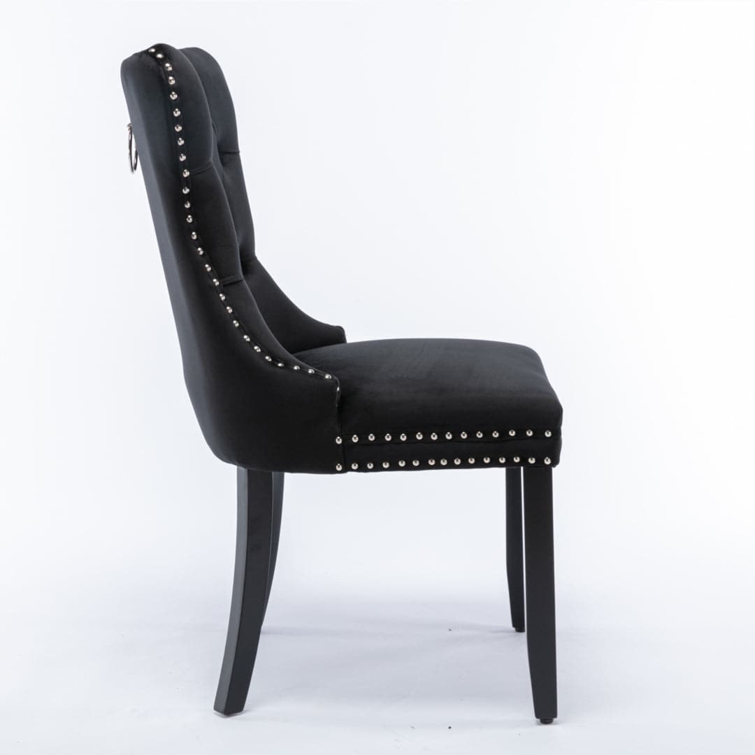 6x Velvet Dining Chairs Upholstered Tufted Kithcen Chair with Solid Wood Legs Stud Trim and Ring-Black-Furniture > Bar Stools & Chairs-PEROZ Accessories