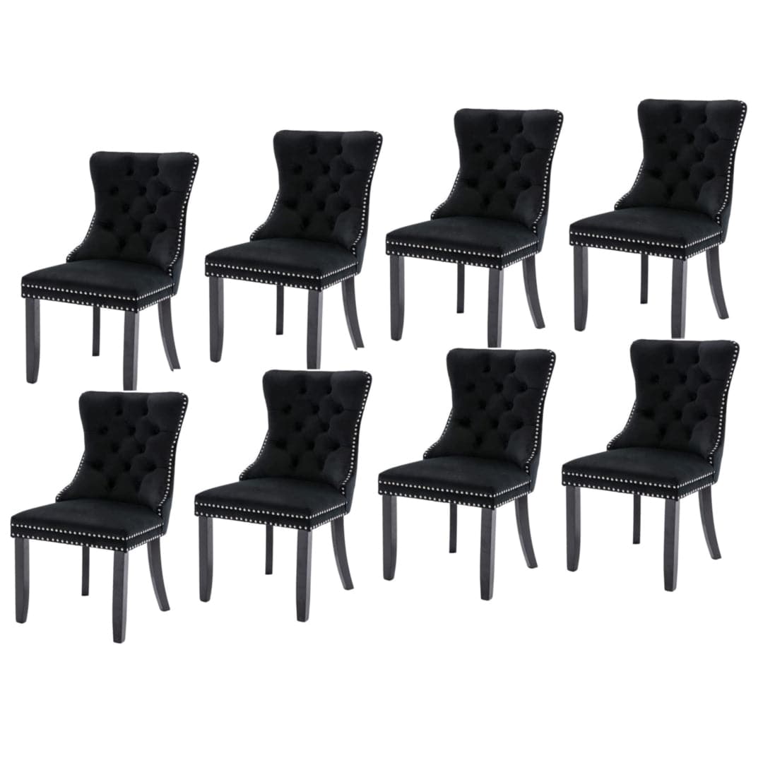 8x Velvet Dining Chairs Upholstered Tufted Kithcen Chair with Solid Wood Legs Stud Trim and Ring-Black-Furniture > Bar Stools & Chairs-PEROZ Accessories