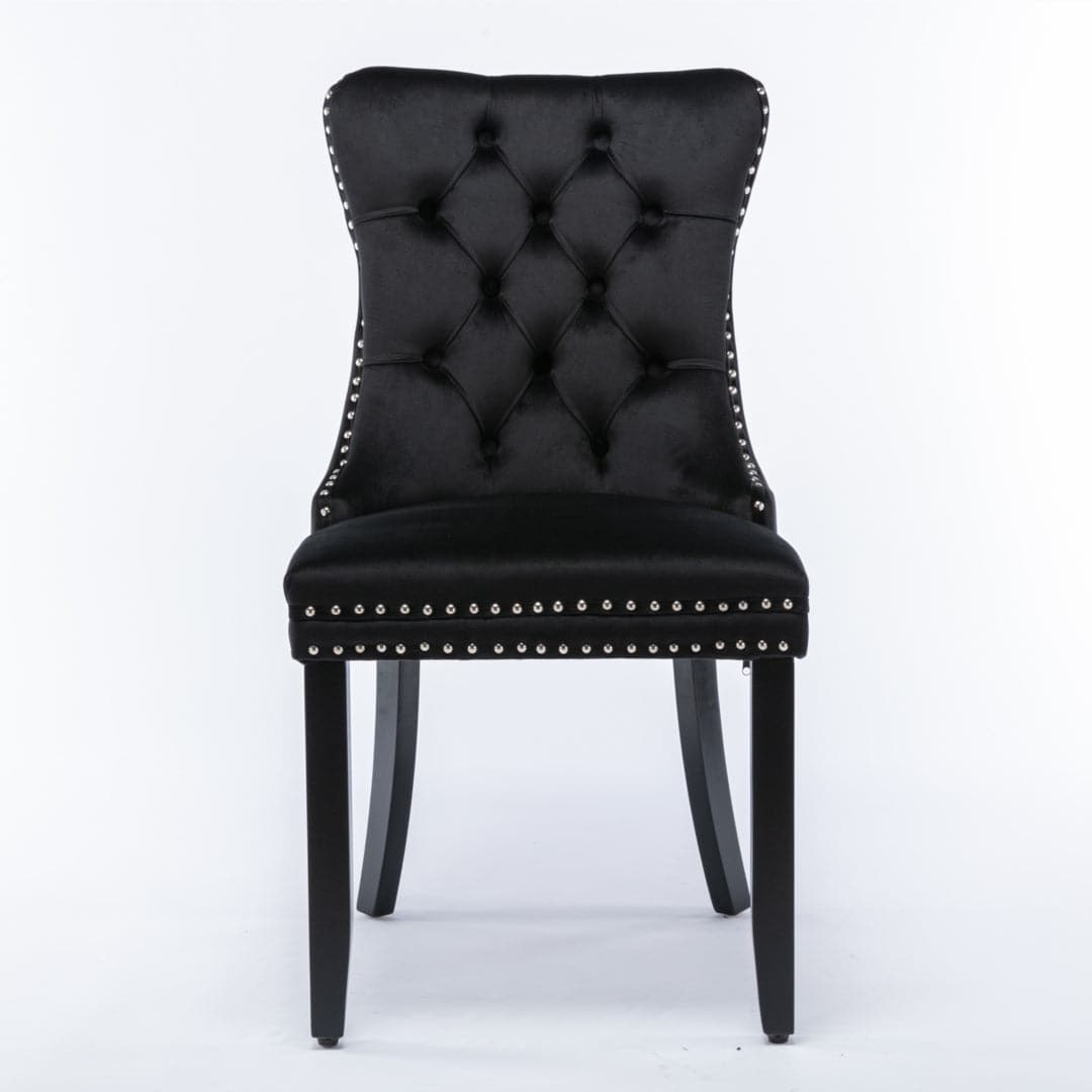 8x Velvet Dining Chairs Upholstered Tufted Kithcen Chair with Solid Wood Legs Stud Trim and Ring-Black-Furniture > Bar Stools & Chairs-PEROZ Accessories