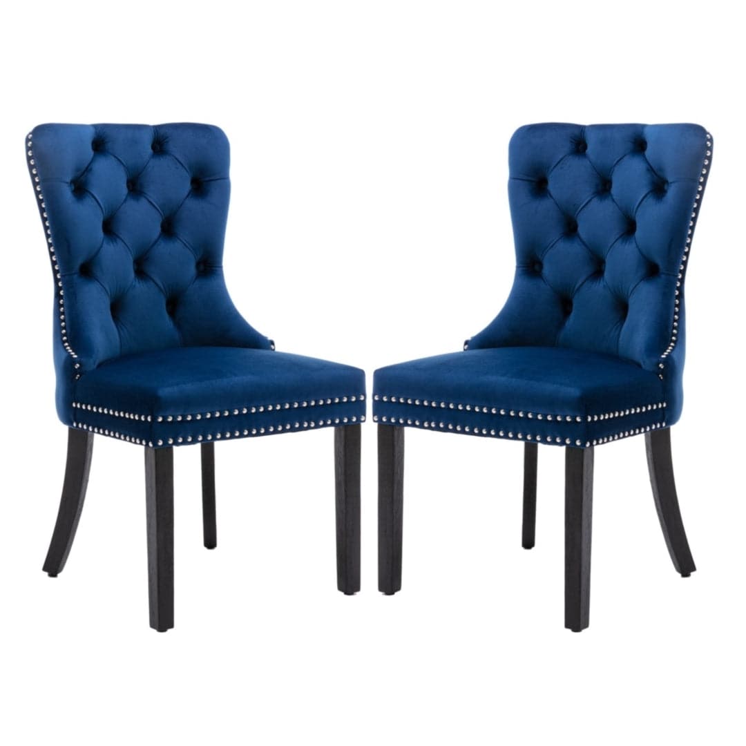 4x Velvet Dining Chairs Upholstered Tufted Kithcen Chair with Solid Wood Legs Stud Trim and Ring-Blue-Furniture > Bar Stools & Chairs-PEROZ Accessories