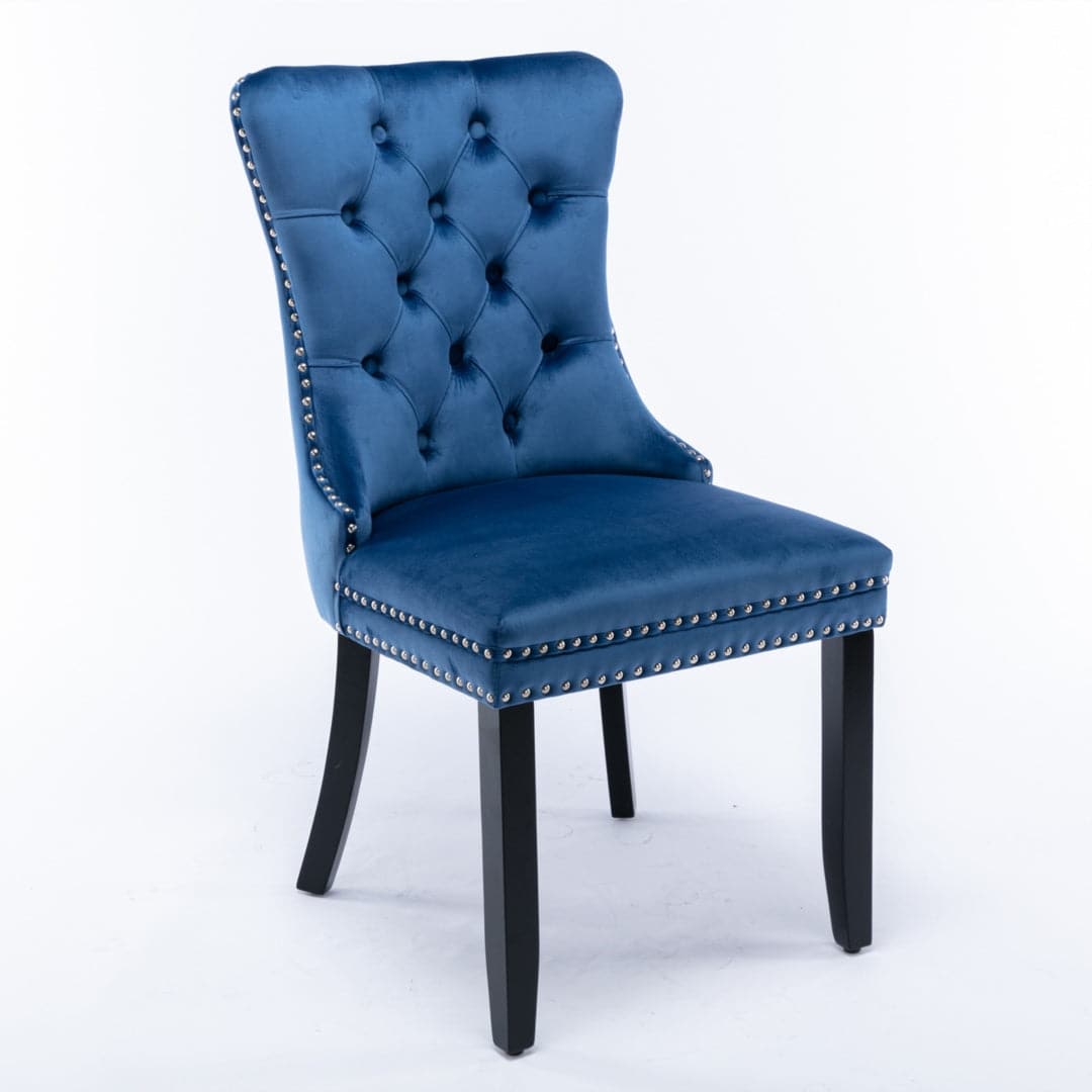 4x Velvet Dining Chairs Upholstered Tufted Kithcen Chair with Solid Wood Legs Stud Trim and Ring-Blue-Furniture > Bar Stools & Chairs-PEROZ Accessories